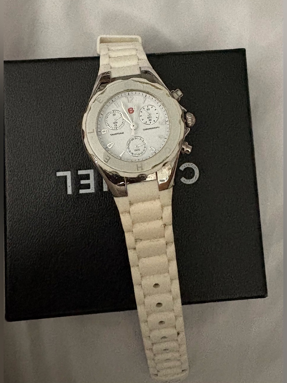 Michelle White Silicone Strap Chronograph Watchv